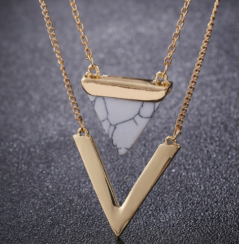 Marble Stone Triangle Necklaces