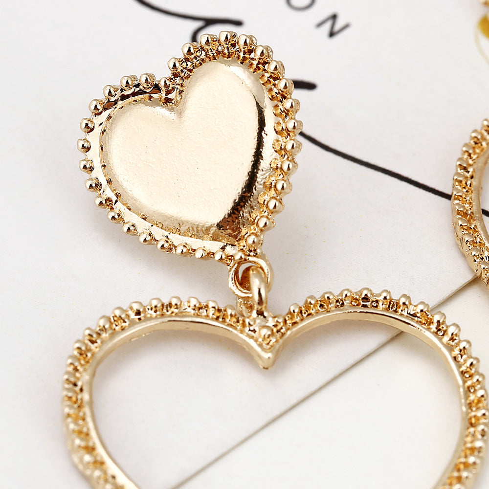 Metal-Sized Heart-Shaped Earrings With Exaggerated Studs Hollow Out Heart Shape