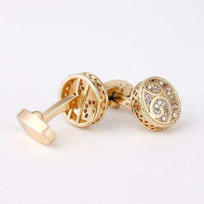 Men's Cufflinks Round Retro Pattern Diamond Metal Cufflinks