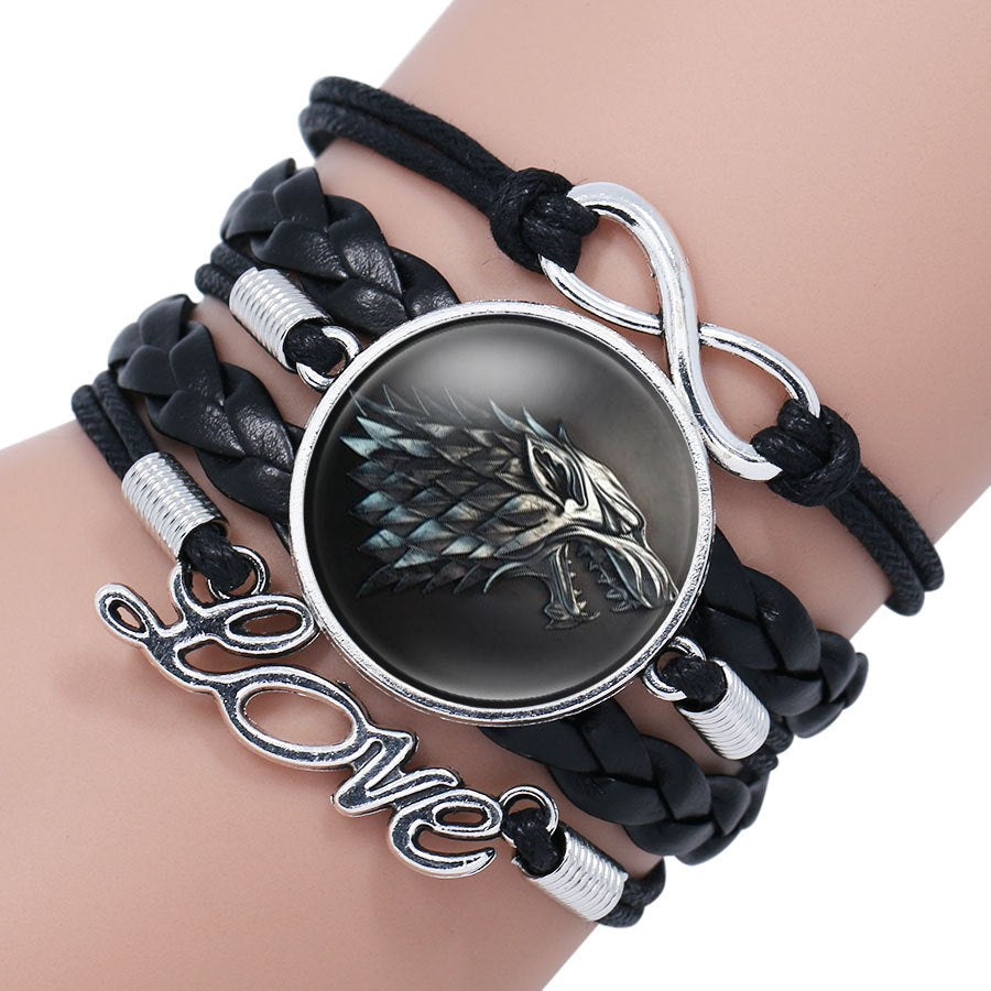 House Stark Wolf Head Infinity Glass  Bracelets