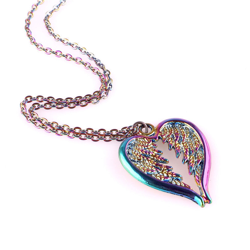 Rainbow Necklaces Feather Wing Heart Choker Necklaces