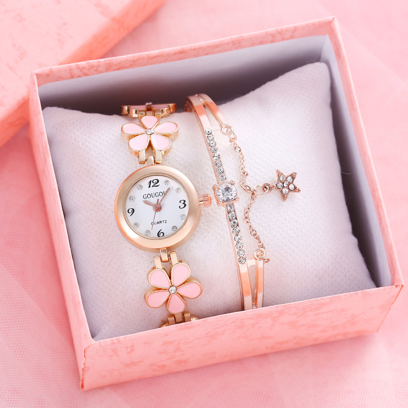 Women's Bracelet Watch Flower Disk Two-piece Bracelet Set